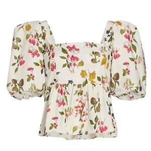 Cara Cara Botanical Puff Sleeve Alexis Top, Size Small